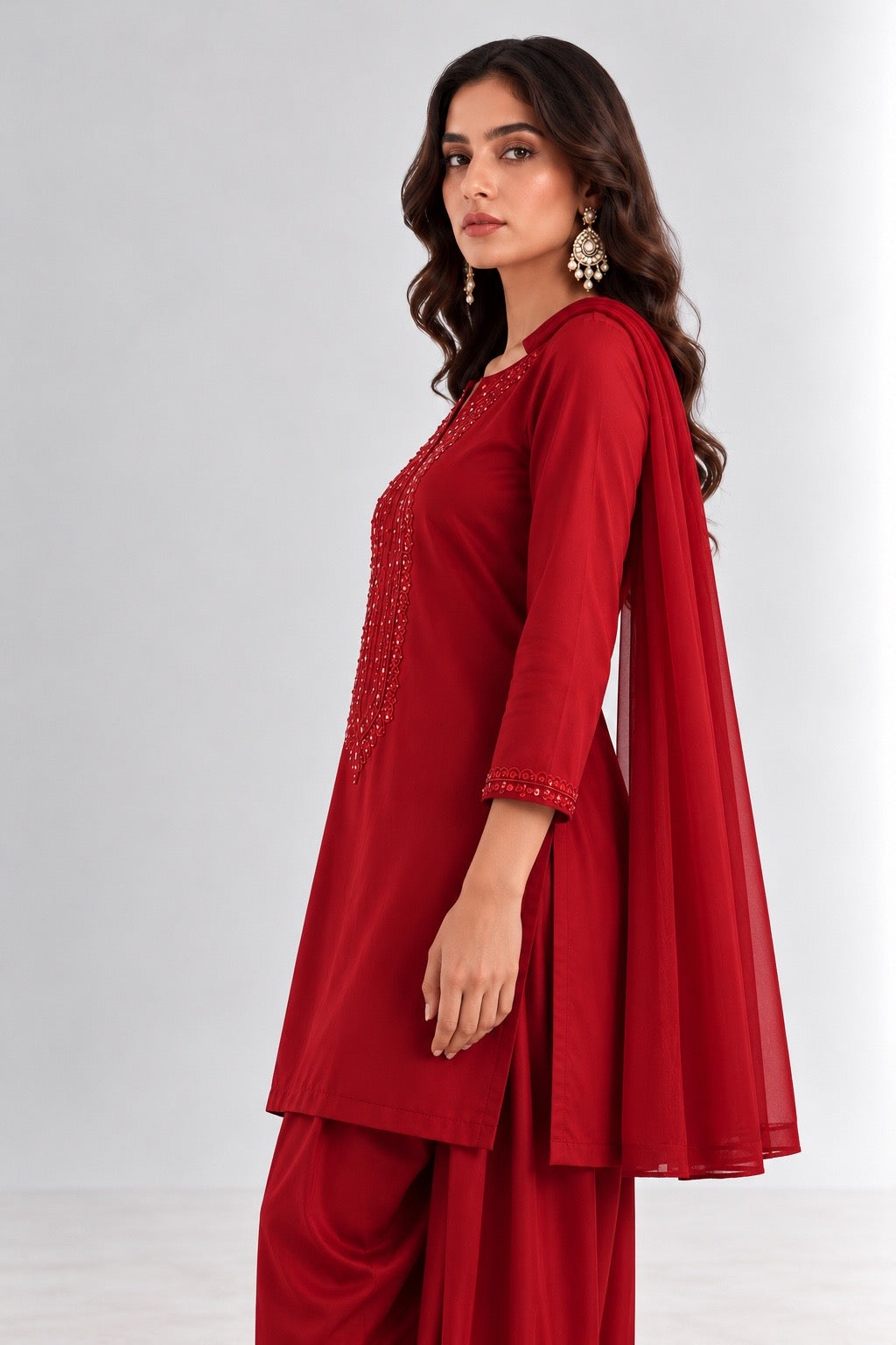 Burgundy Embroidered Farashi Salwar