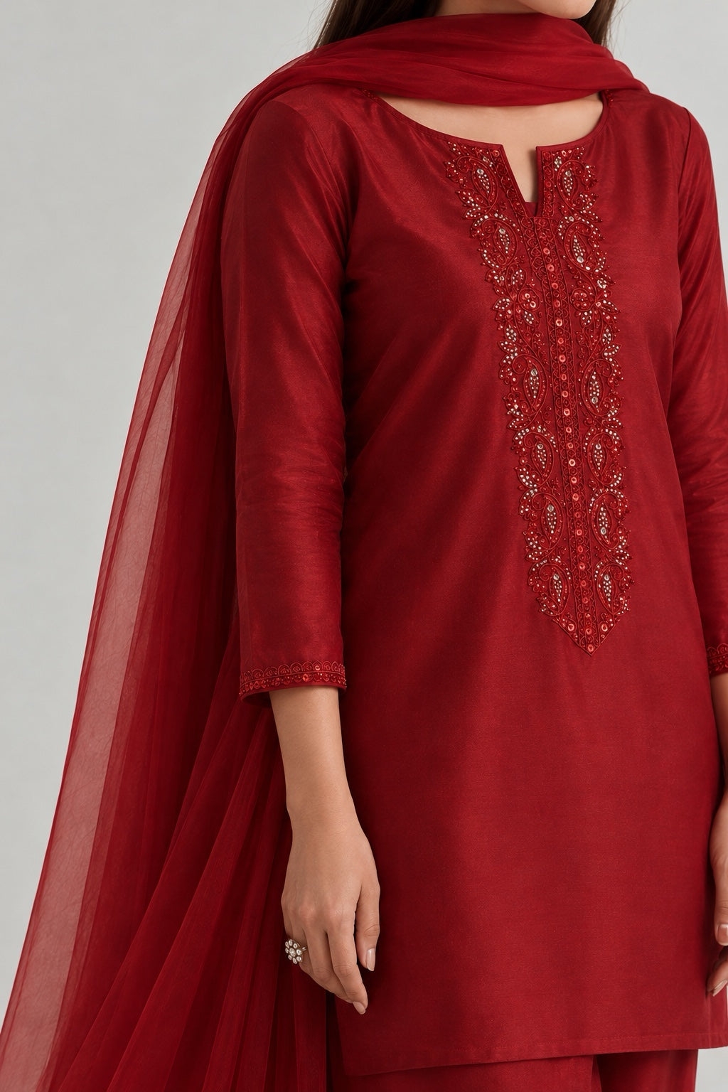 Burgundy Embroidered Farashi Salwar