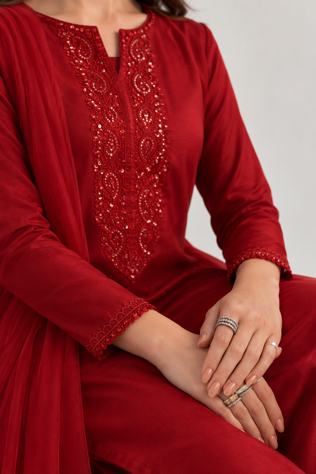 Burgundy Embroidered Farashi Salwar
