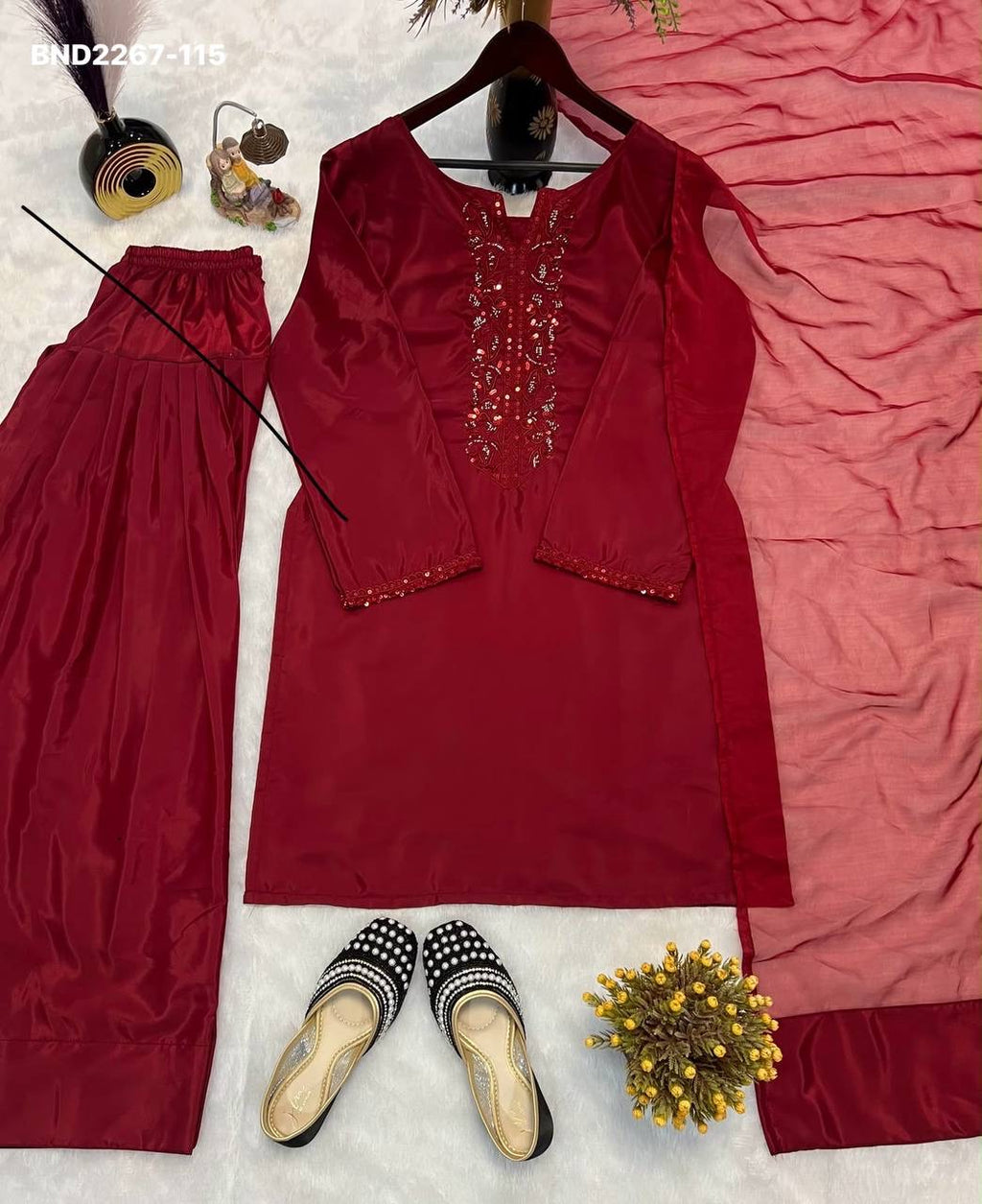 Burgundy Embroidered Farashi Salwar