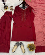 Burgundy Embroidered Farashi Salwar